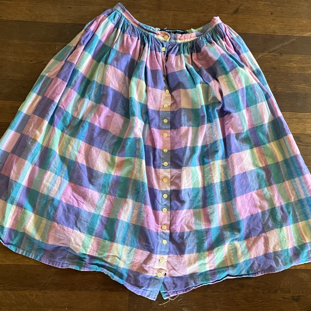 100% Vintage 80s 100% Cotton Chambray Plaid Skirt